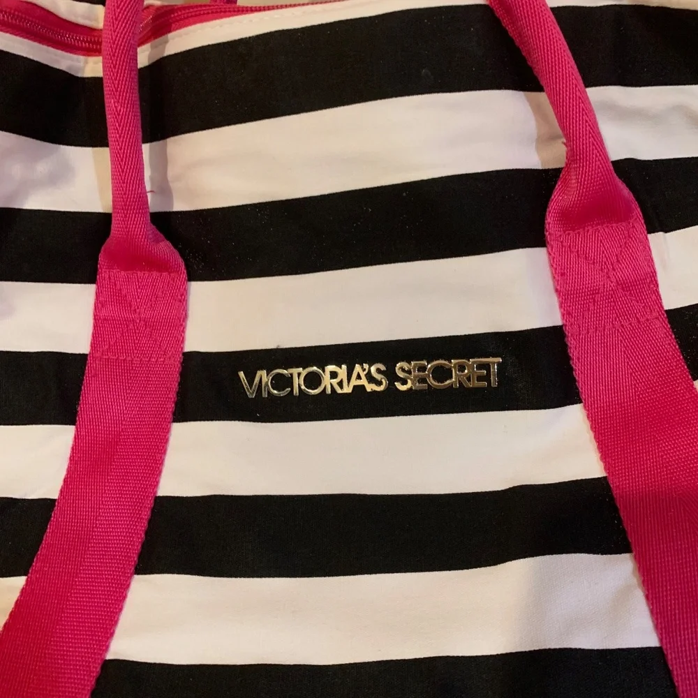 Victoria’s Secret Black/White/Pink Canvas Duffle Tote Bag